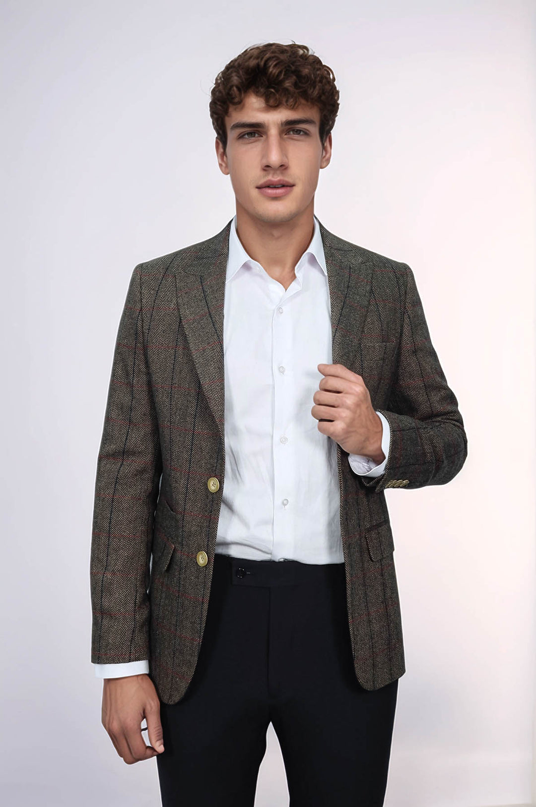 Blazer de hombre slim fit a cuadros marrón - Wessi