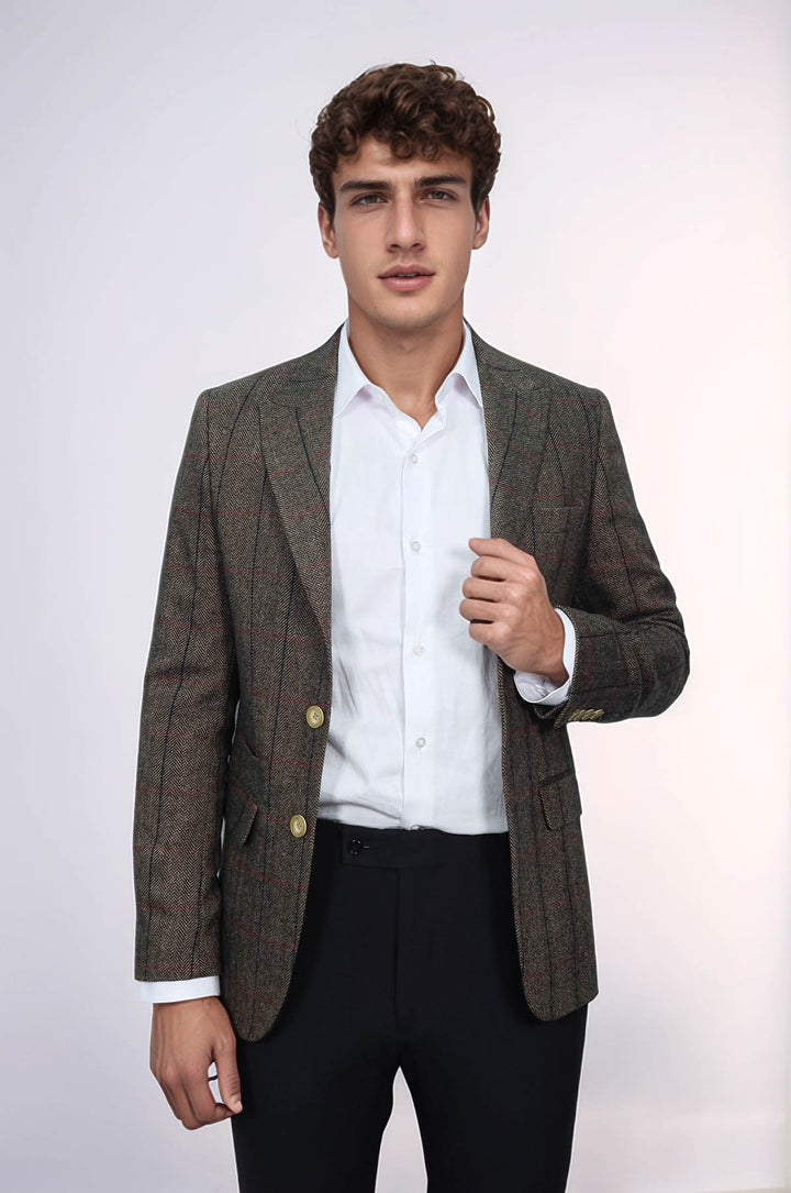 Blazer de hombre slim fit a cuadros marrón - Wessi