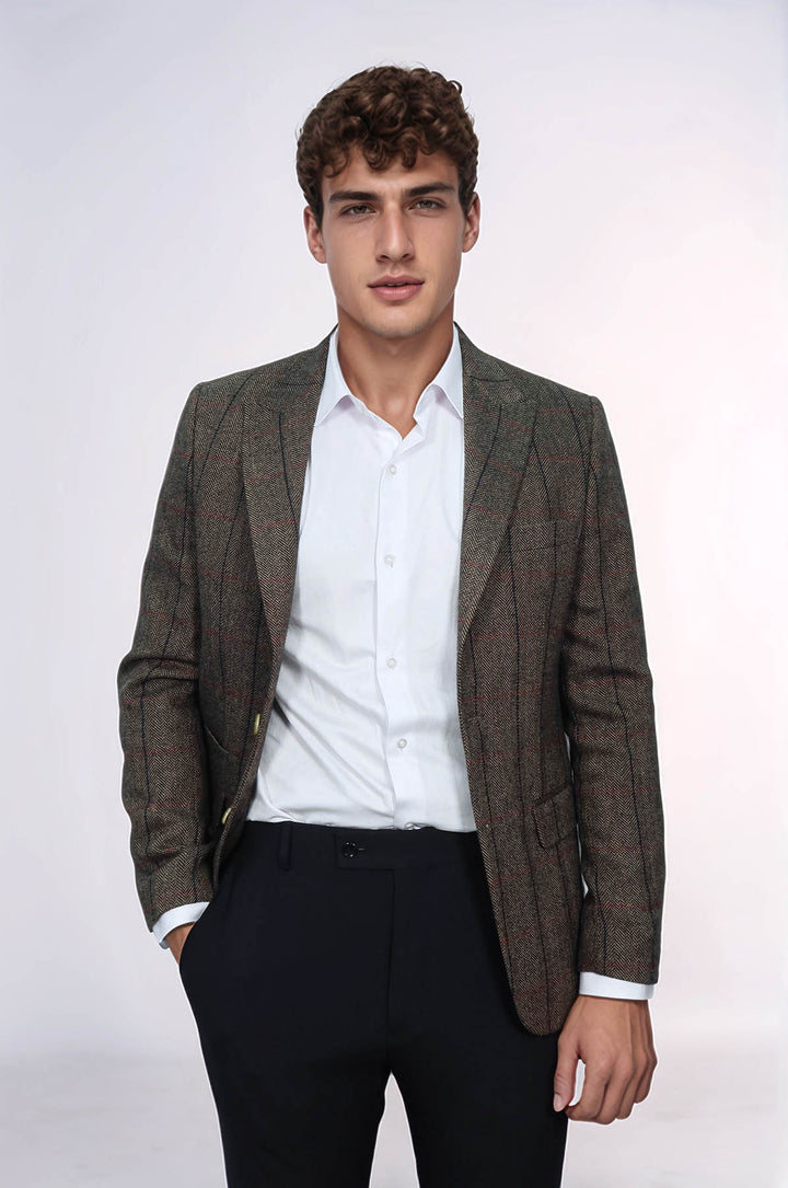 Blazer de hombre slim fit a cuadros marrón - Wessi