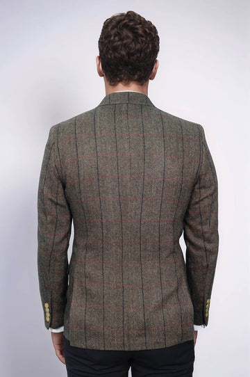 Checked Brown Slim-Fit Men's Blazer - Wessi