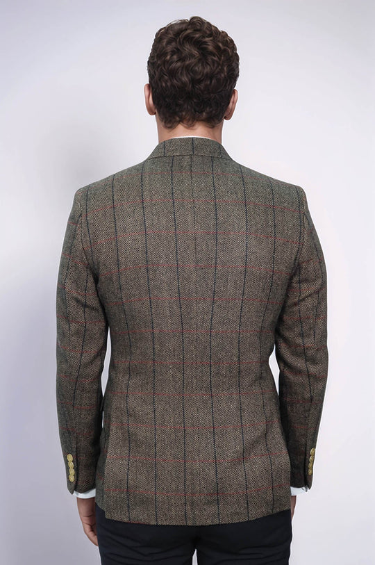 Checked Brown Slim-Fit Men's Blazer - Wessi