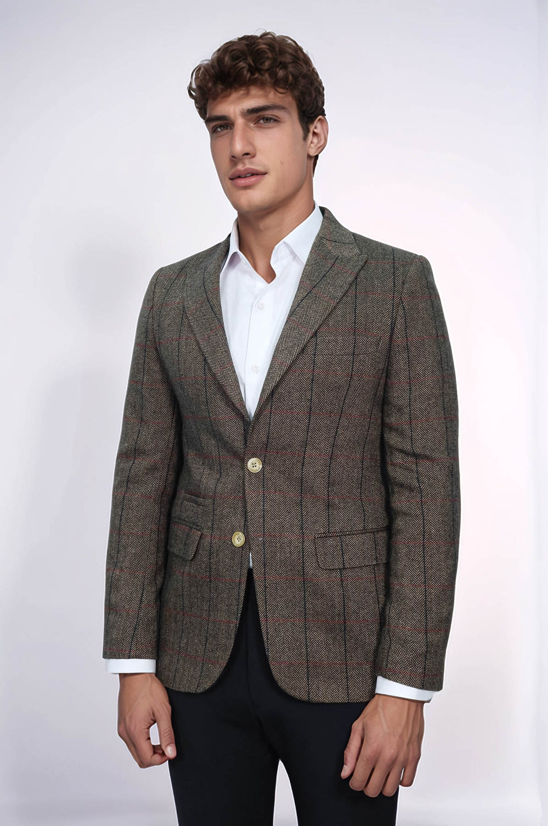 Blazer de hombre slim fit a cuadros marrón - Wessi