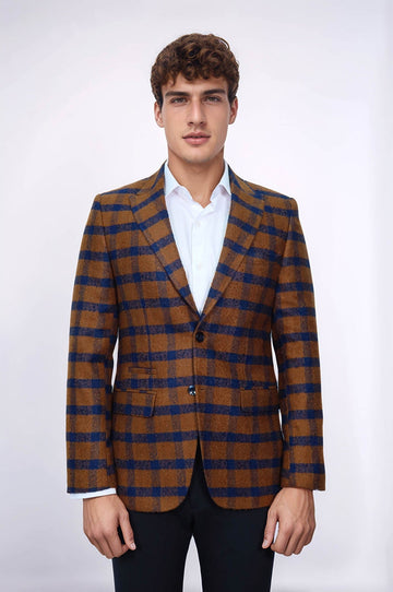 Checked Tawny Slim-Fit Blazer - Wessi