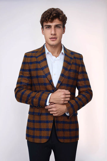 Checked Tawny Slim-Fit Blazer - Wessi