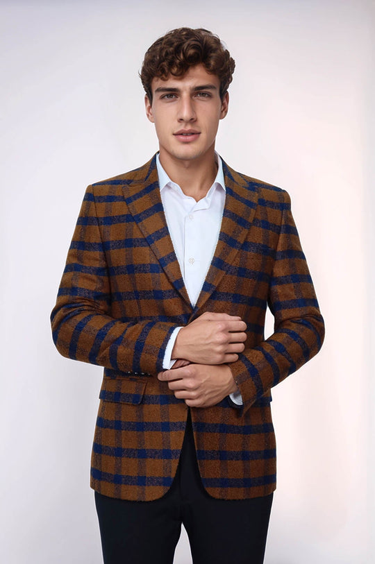 Checked Tawny Slim-Fit Blazer - Wessi