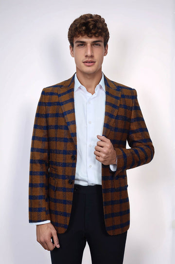 Checked Tawny Slim-Fit Blazer - Wessi