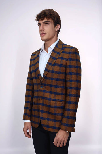 Checked Tawny Slim-Fit Blazer - Wessi