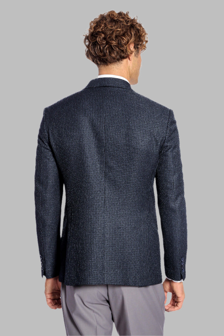 Blazer Cruzado Hombre Azul Marino Estampado Pata De Gallo - Wessi