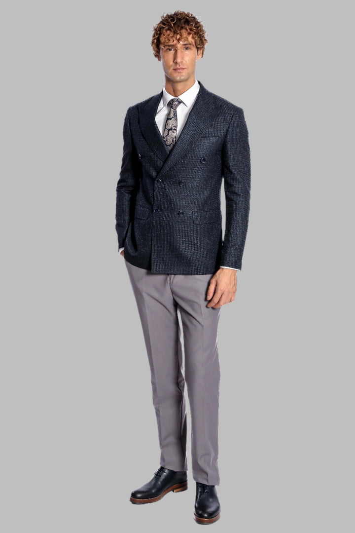 Blazer Cruzado Hombre Azul Marino Estampado Pata De Gallo - Wessi
