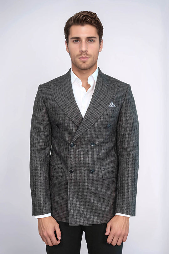 Blazer Cruzado Hombre Gris Estampado Pata De Gallo - Wessi