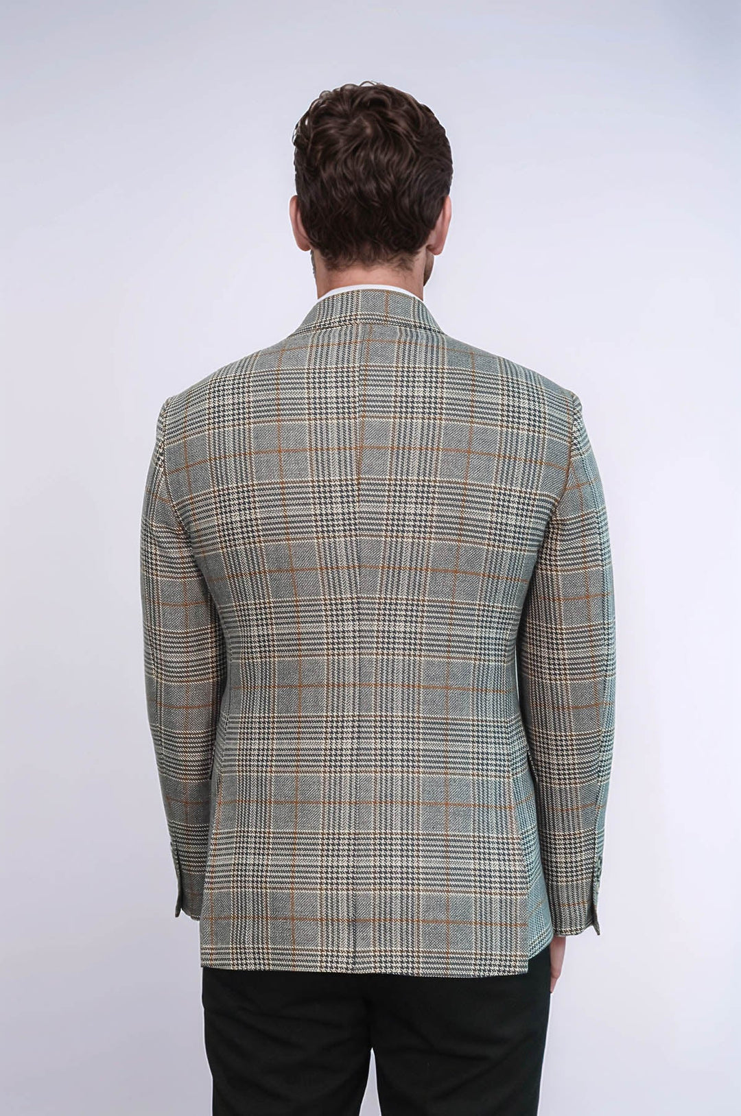 Double Breasted Checked Anthracite Men Blazer - Wessi