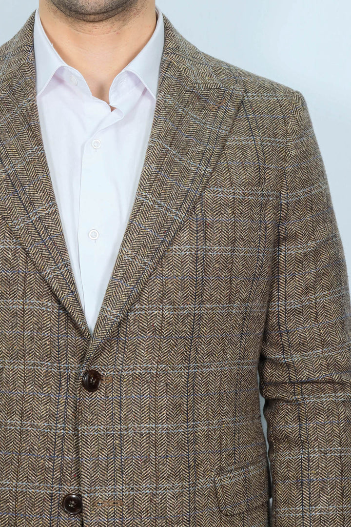 Blazer Hombre Herringbone Slim Fit Lana Marrón - Wessi