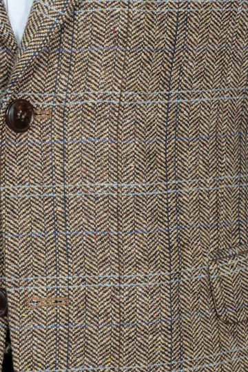 Herringbone Slim Fit Wool Brown Men Blazer - Wessi