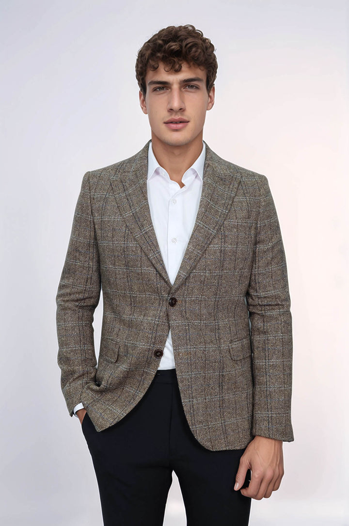 Blazer Hombre Herringbone Slim Fit Lana Marrón - Wessi