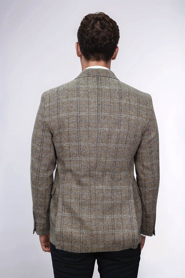 Herringbone Slim Fit Wool Brown Men Blazer - Wessi