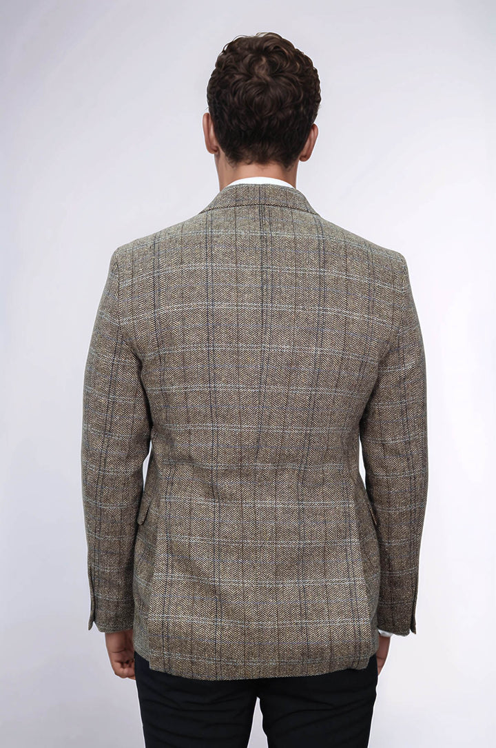 Blazer Hombre Herringbone Slim Fit Lana Marrón - Wessi