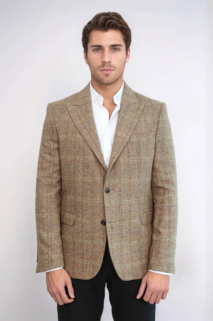 Blazer Hombre Herringbone Slim Fit Lana Marrón - Wessi