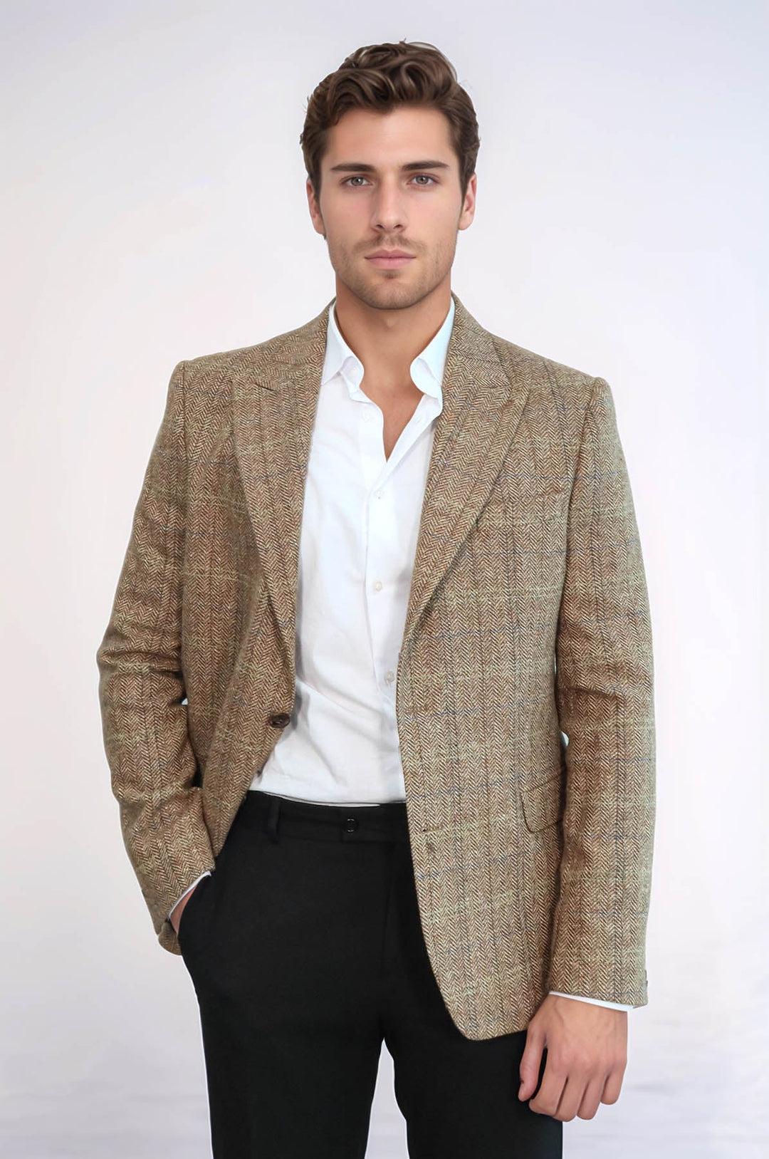 Blazer Hombre Herringbone Slim Fit Lana Marrón - Wessi