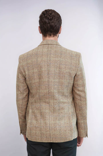 Blazer da uomo slim fit in lana marrone chiaro a spina di pesce - Wessi