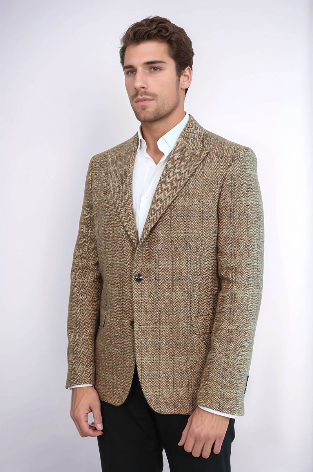 Blazer Hombre Herringbone Slim Fit Lana Marrón - Wessi