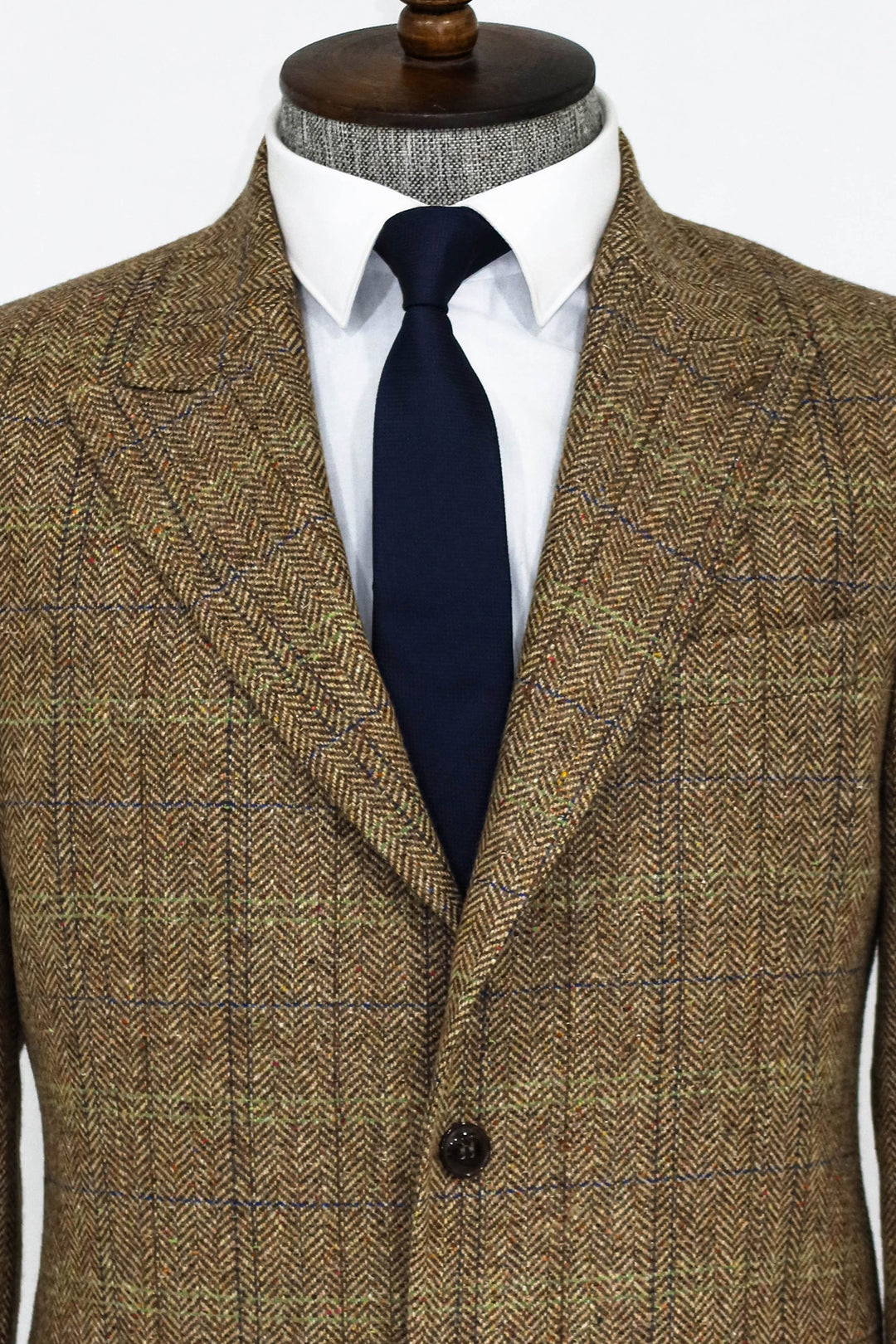 Herringbone Slim Fit Wool Tan Men Blazer and Trousers Combination- Wessi