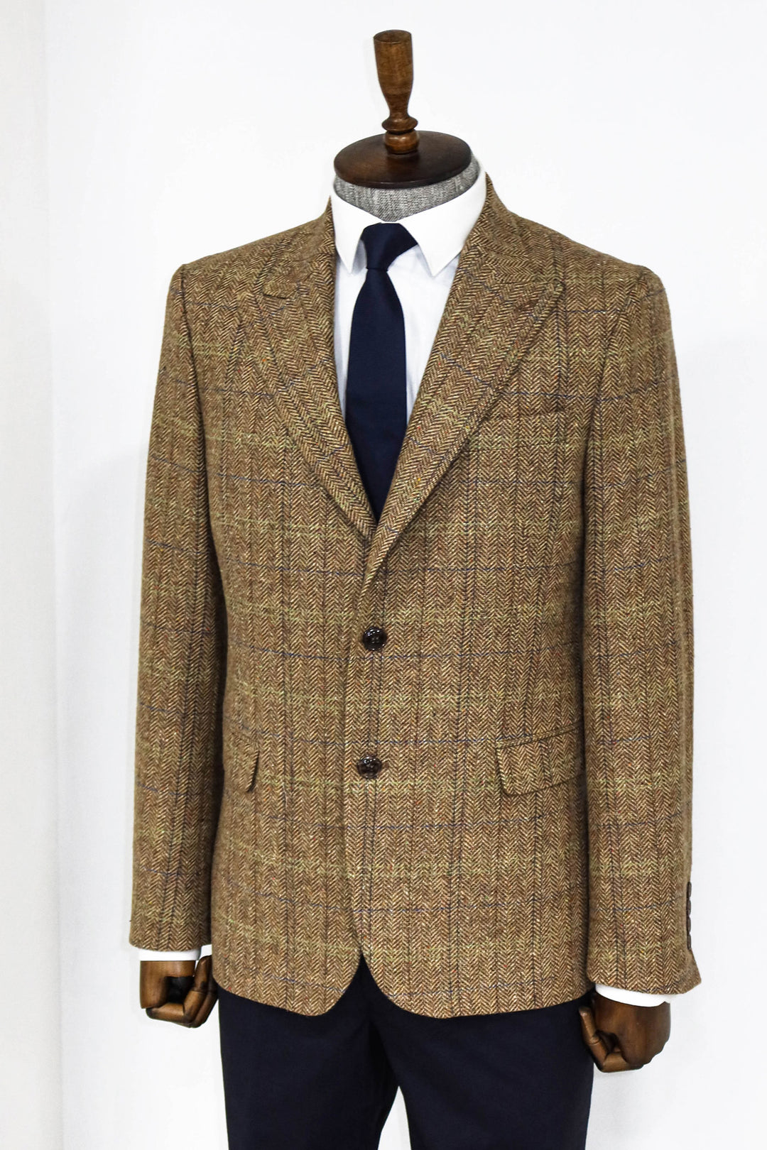 Herringbone Slim Fit Wool Tan Men Blazer and Trousers Combination- Wessi