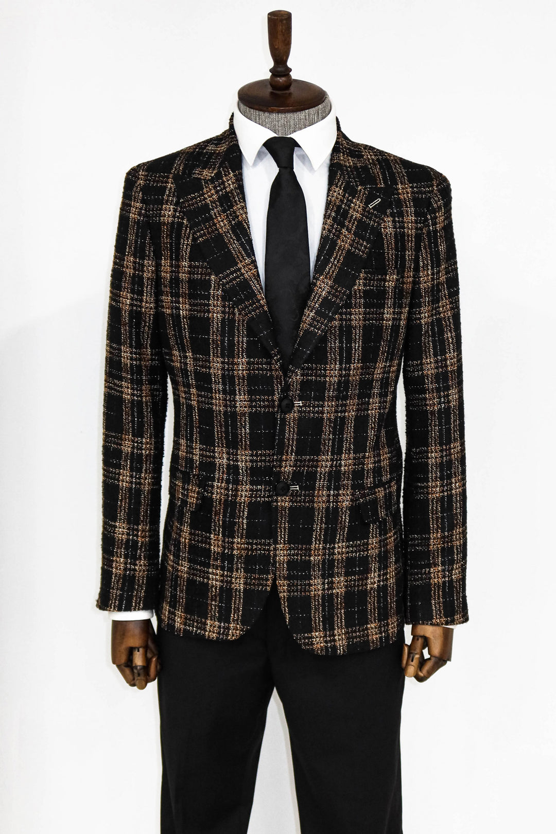 Plaid Slim Fit Black Men Blazer and Trousers Combination- Wessi