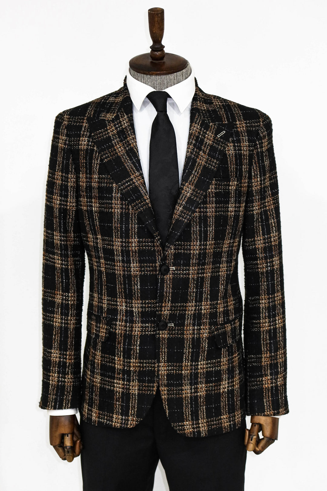 Combinación de blazer y pantalón de hombre negro de corte slim a cuadros - Wessi