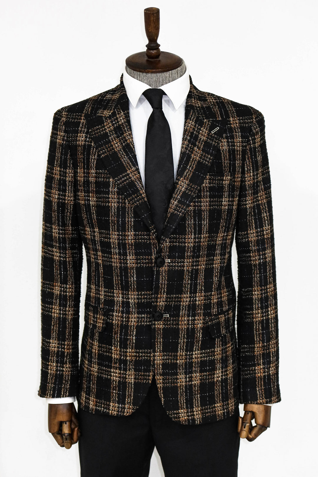 Plaid Slim Fit Black Men Blazer and Trousers Combination- Wessi