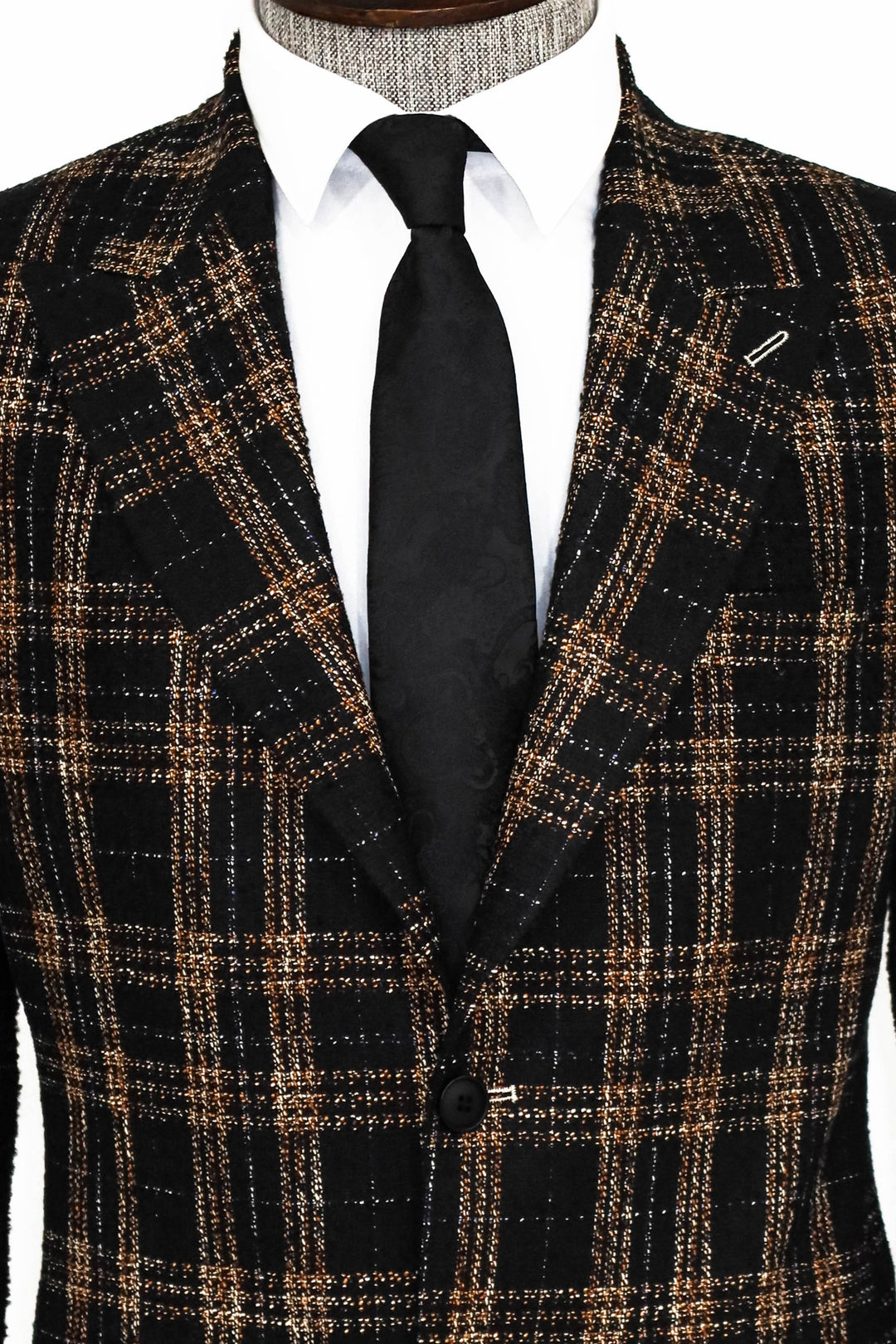 Combinación de blazer y pantalón de hombre negro de corte slim a cuadros - Wessi