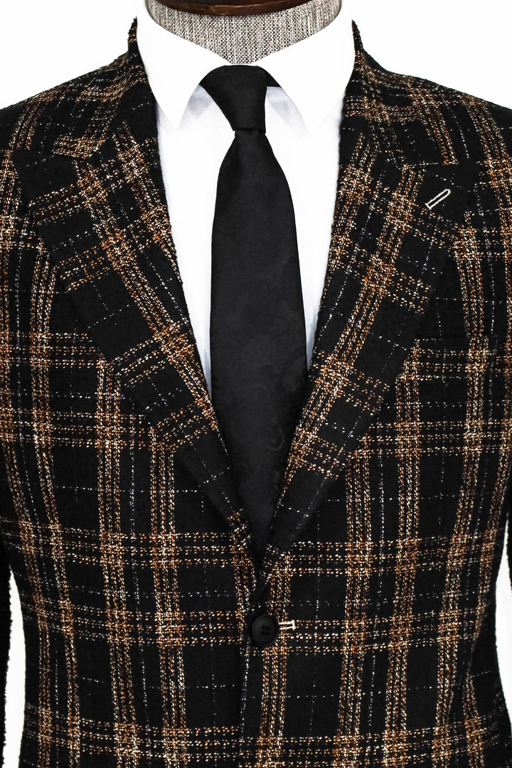 Combinación de blazer y pantalón de hombre negro de corte slim a cuadros - Wessi