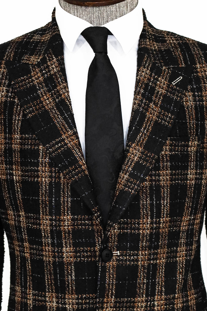 Plaid Slim Fit Black Men Blazer and Trousers Combination- Wessi