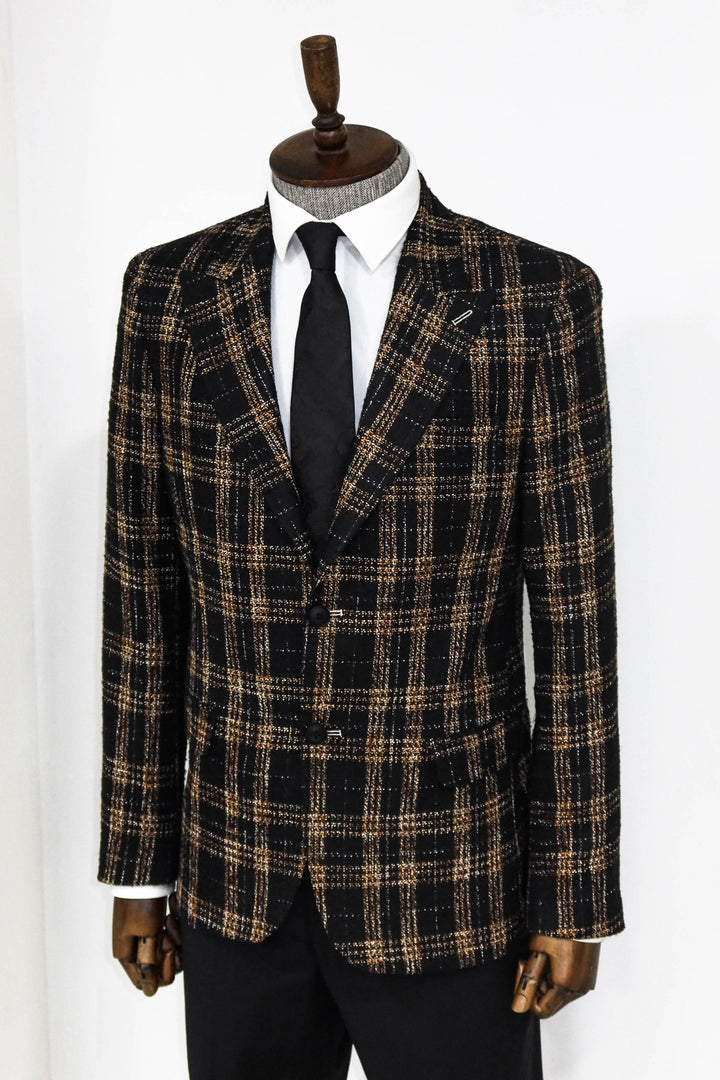 Plaid Slim Fit Black Men Blazer and Trousers Combination- Wessi