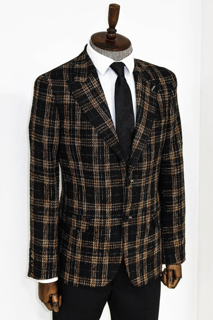 Plaid Slim Fit Black Men Blazer and Trousers Combination- Wessi