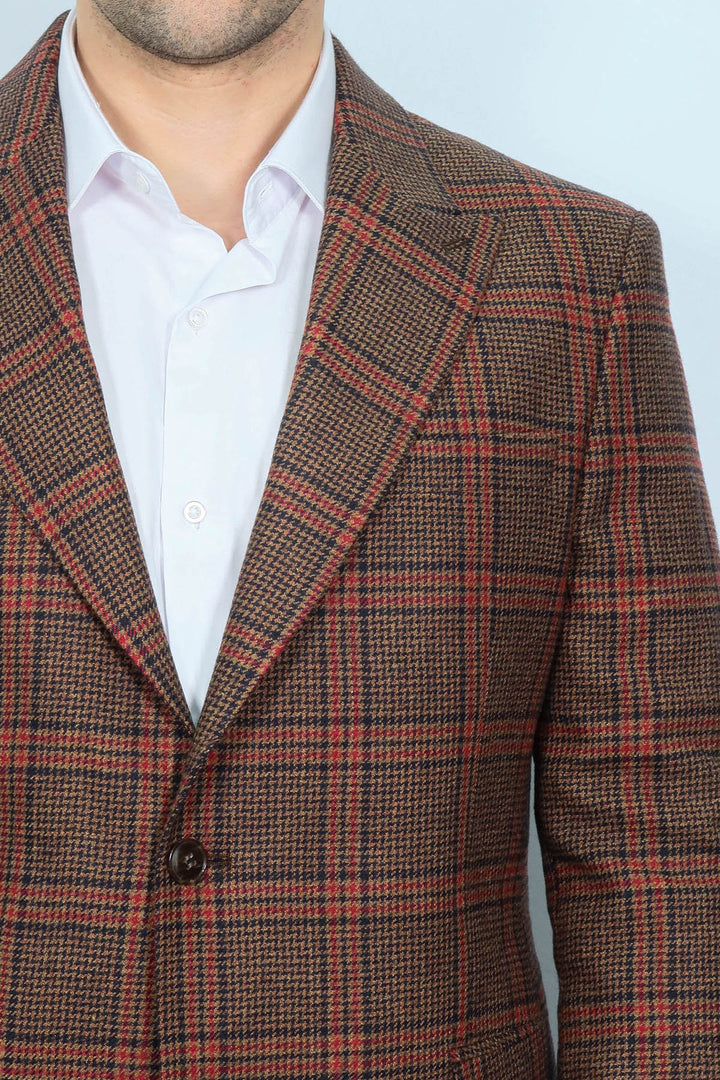 Blazer da uomo marrone in lana a quadri - Wessi