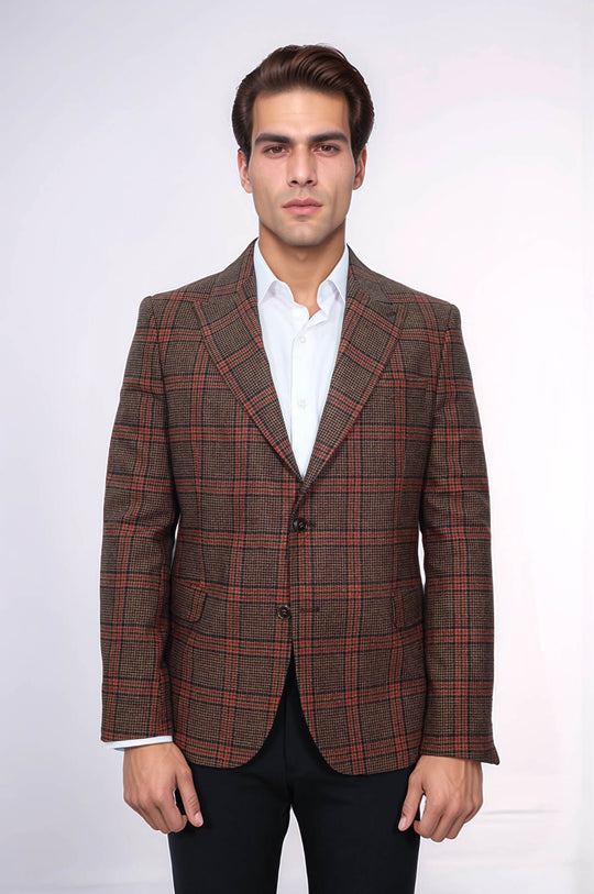 Blazer en laine à carreaux marron pour homme - Wessi