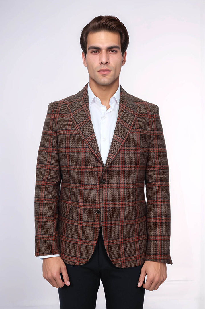 Blazer da uomo marrone in lana a quadri - Wessi