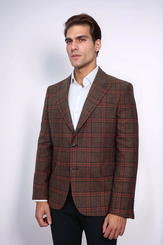 Blazer en laine à carreaux marron pour homme - Wessi