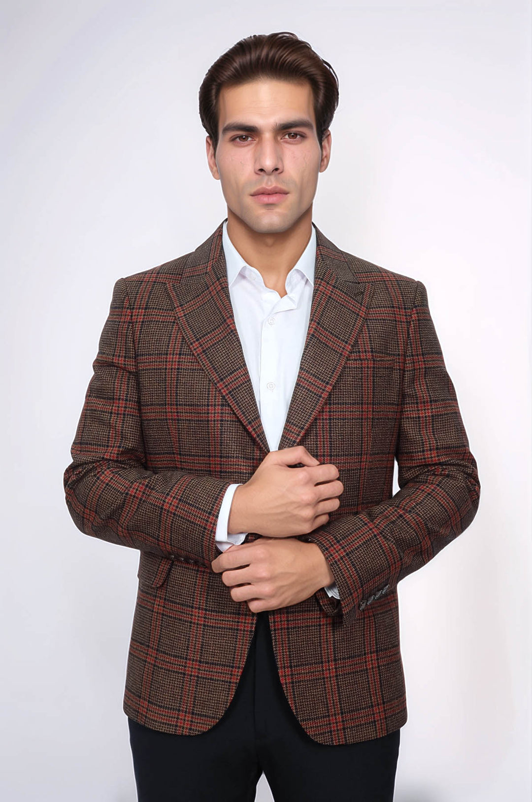 Blazer da uomo marrone in lana a quadri - Wessi