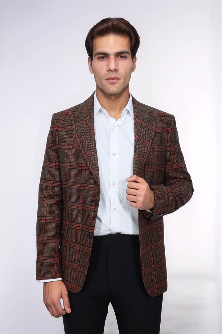 Blazer da uomo marrone in lana a quadri - Wessi