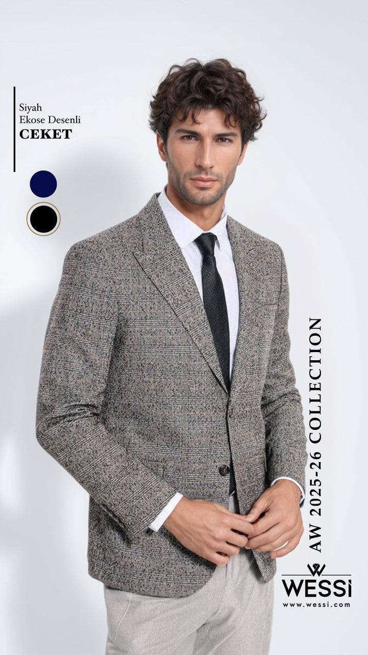 Checked Black Men Blazer - Wessi