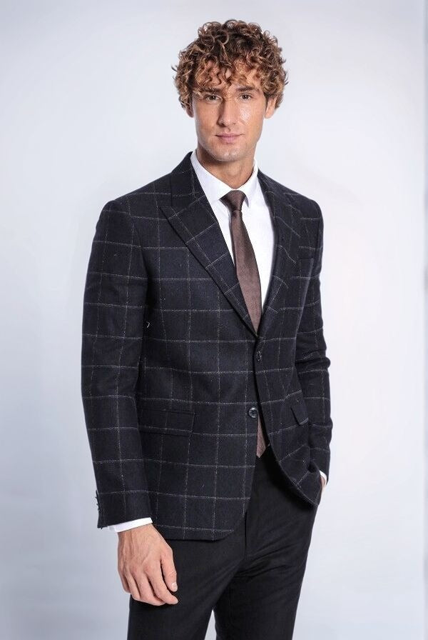 Blazer en laine à carreaux noir pour homme - Wessi