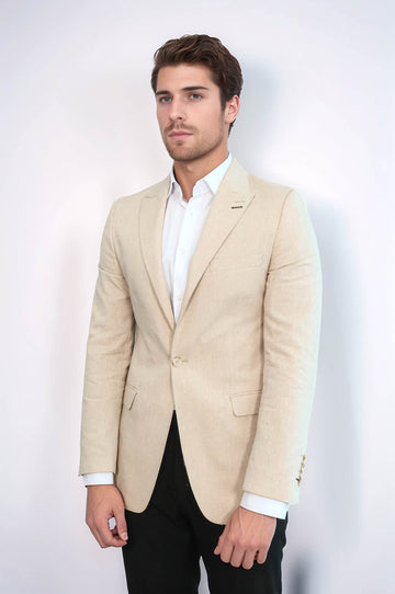 Slim-Fit Peak Lapel Beige Jacket - Wessi