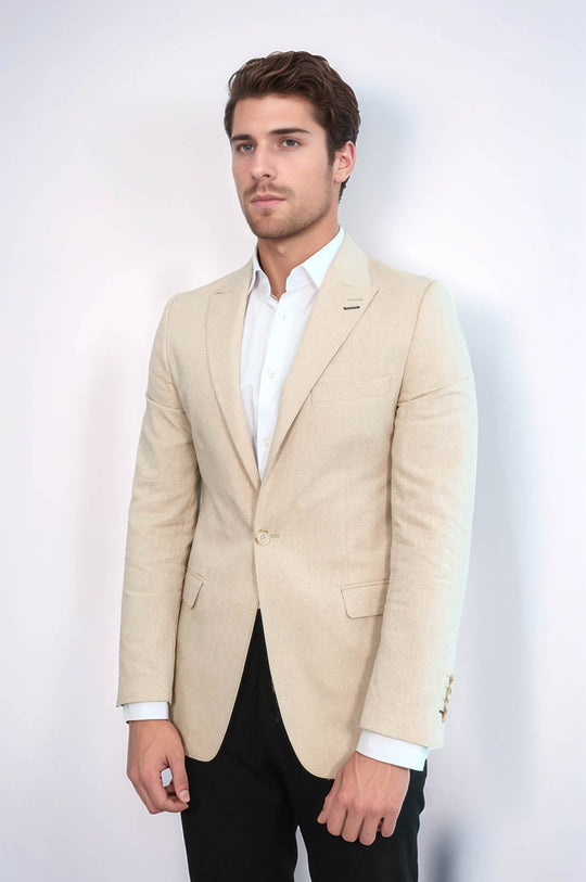 Slim-Fit Peak Lapel Beige Jacket - Wessi