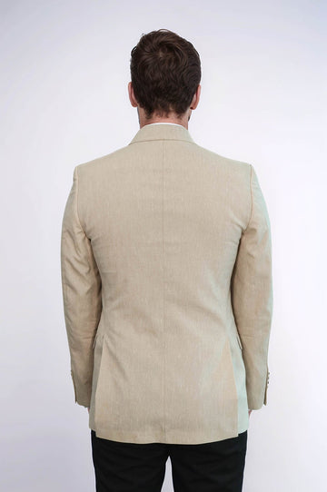 Slim-Fit Peak Lapel Beige Jacket - Wessi