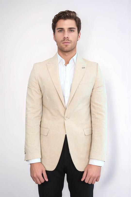 Slim-Fit Peak Lapel Beige Jacket - Wessi
