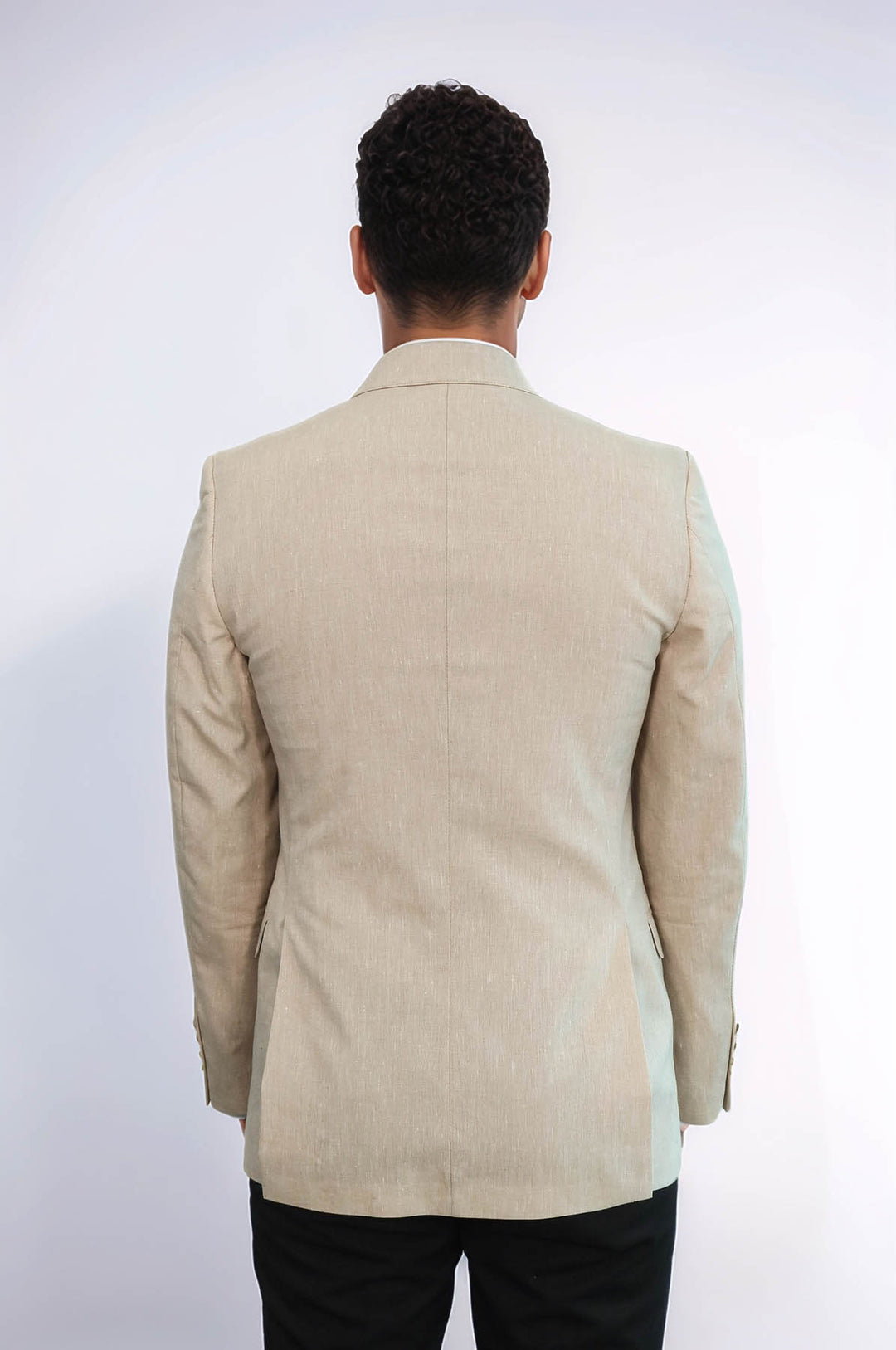 Striped Peak Lapel Beige Sport Jacket - Wessi
