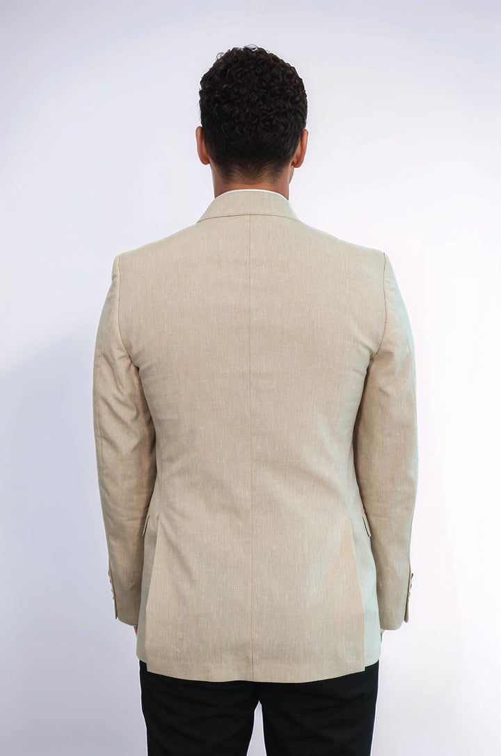 Striped Peak Lapel Beige Sport Jacket - Wessi