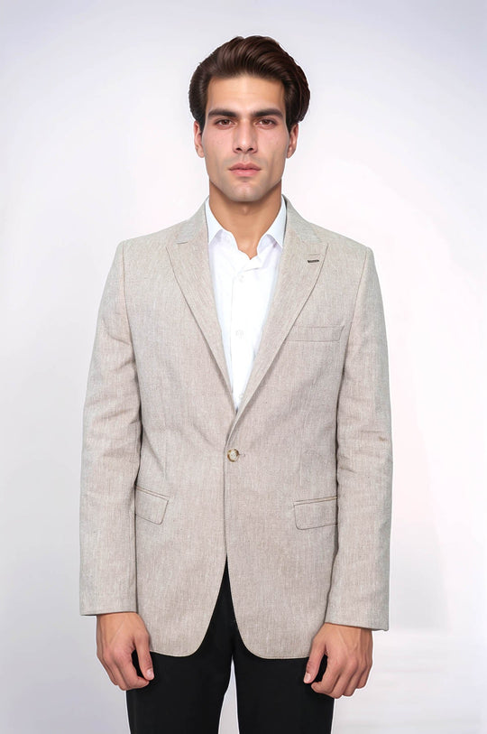 Slim-Fit Peak Lapel Light Brown Jacket - Wessi