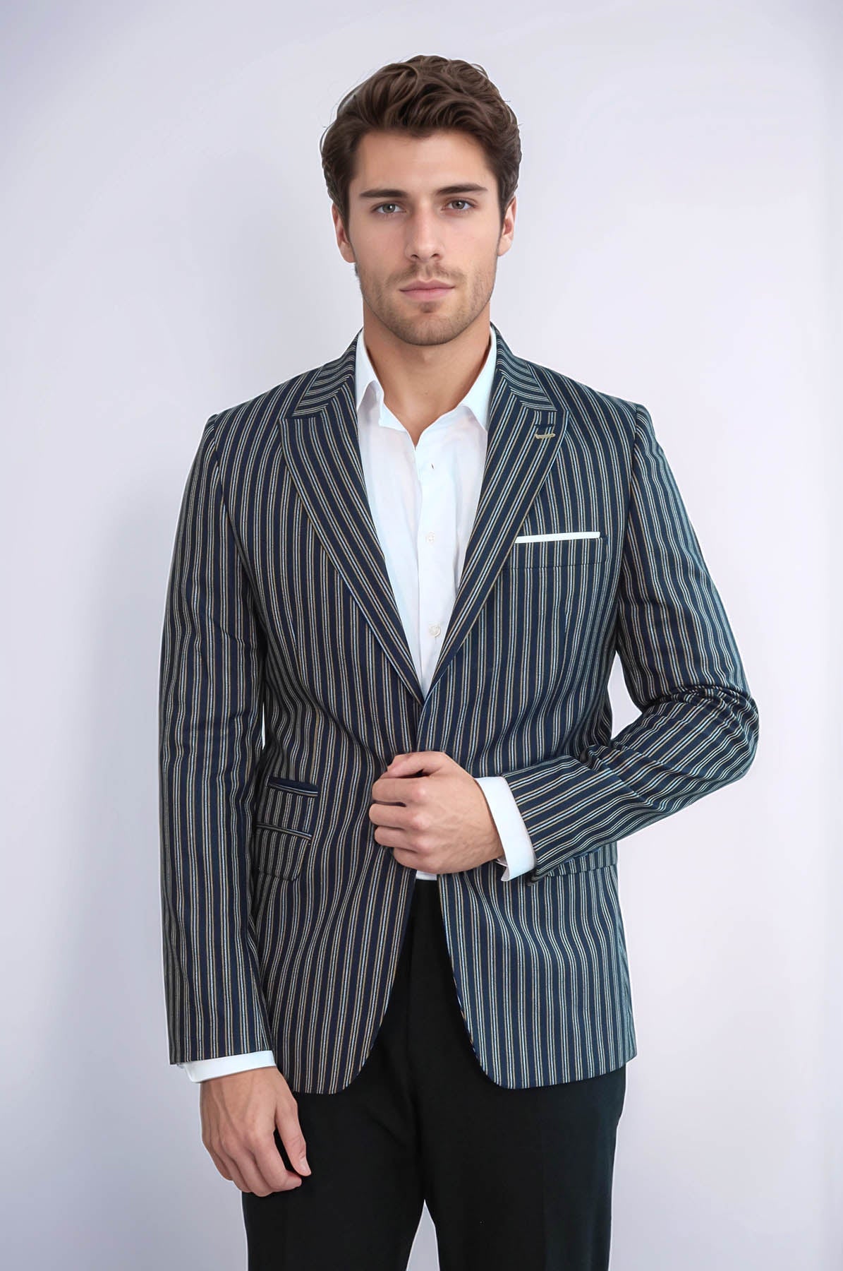 Navy Blue Striped Slim-Fit Blazer - Wessi – Wessi - Discover Diversity